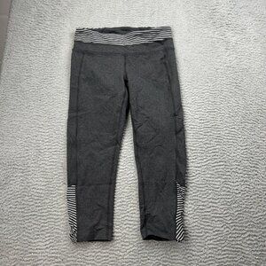Athleta Balance Capri Leggings Gray White Stripes Size Small Regular Women’s